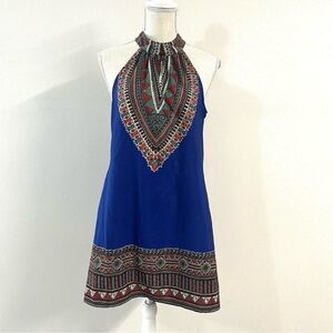 Band Of Gypsies Halter Dress Women's Medium Aztec Design Flare Blue size Medium